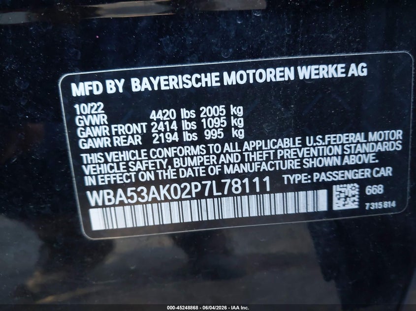 2023 BMW 228 Gran Coupe I Sdrive VIN: WBA53AK02P7L78111 Lot: 45248868
