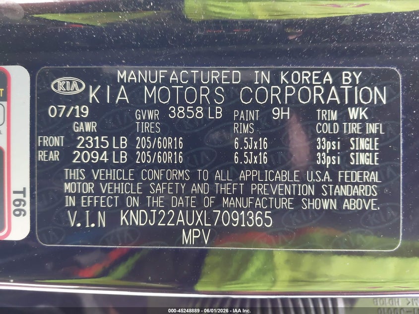 2020 Kia Soul Lx VIN: KNDJ22AUXL7091365 Lot: 45248889