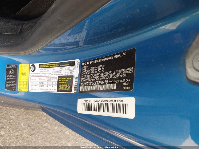 WMWSU3C55CT260979 2012 Mini Cooper 1.6 blue