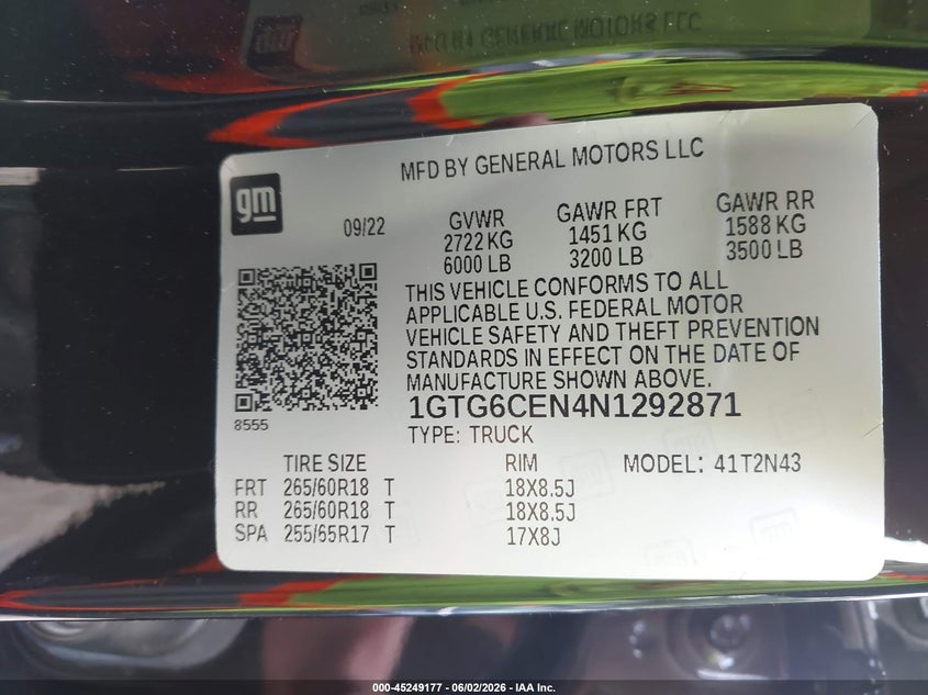 2022 GMC Canyon 4Wd Short Box Elevation VIN: 1GTG6CEN4N1292871 Lot: 45249177