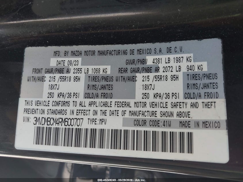 2024 Mazda Cx-30 2.5 S Preferred Package VIN: 3MVDMBCM4RM600707 Lot: 45249249