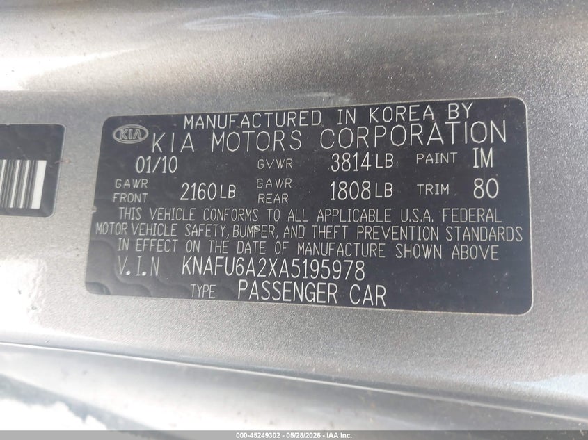 2010 Kia Forte Koup Ex VIN: KNAFU6A2XA5195978 Lot: 45249302