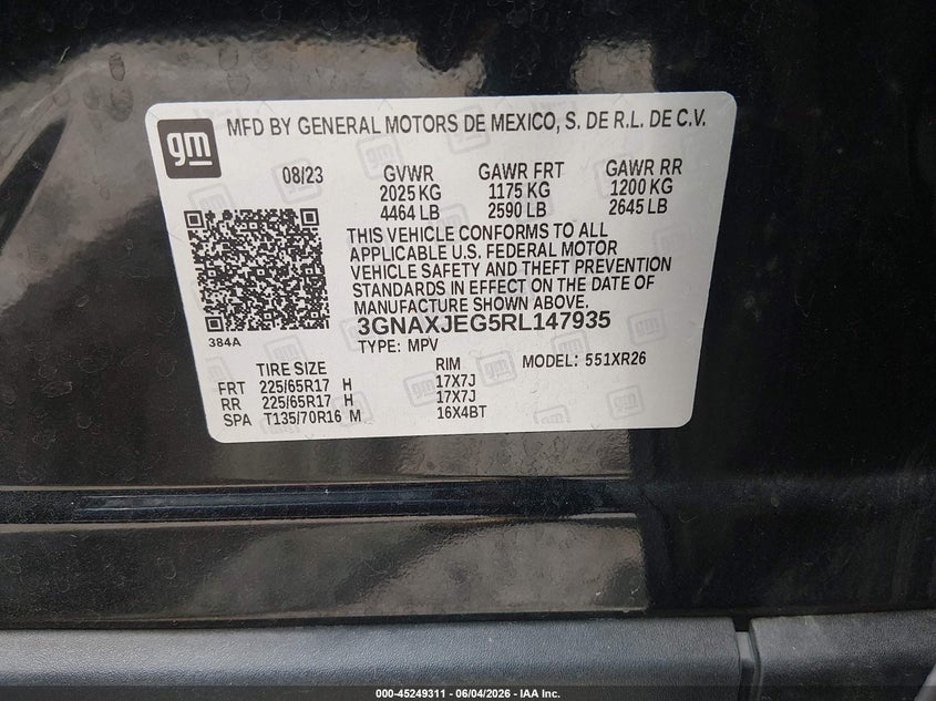 2024 Chevrolet Equinox Fwd 2Fl VIN: 3GNAXJEG5RL147935 Lot: 45249311