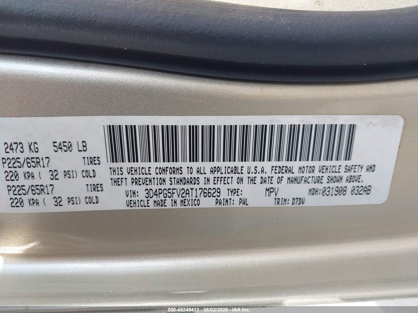 2010 Dodge Journey 3.5 Sxt gold Lot 111045249413 Vin 3D4PG5FV2AT176629