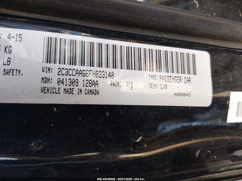 2015 Chrysler 300 Limited VIN: 2C3CCAAG6FH833140 Lot: 45249586