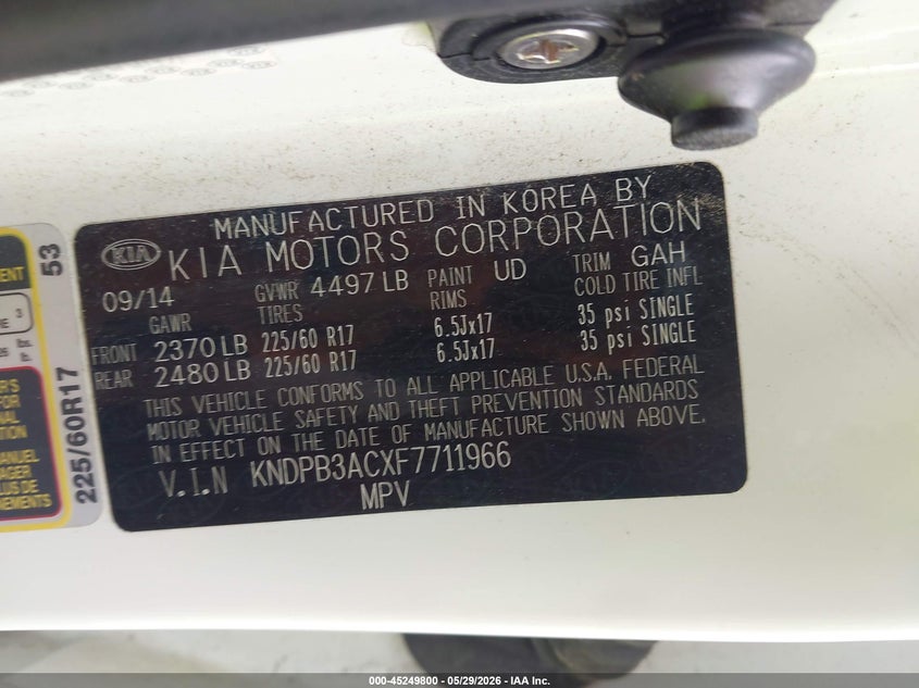 2015 Kia Sportage Lx VIN: KNDPB3ACXF7711966 Lot: 45249800