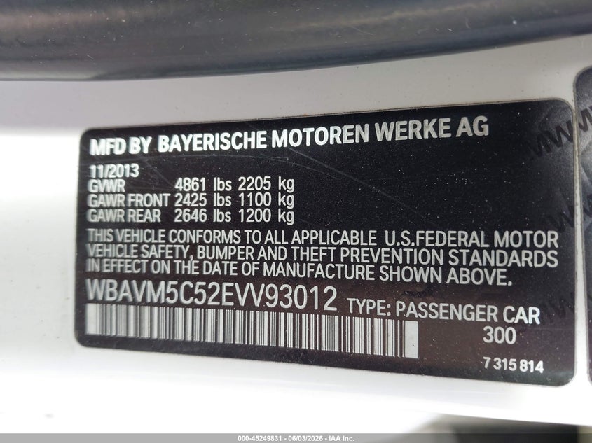 2014 BMW X1 xDrive35I VIN: WBAVM5C52EVV93012 Lot: 45249831