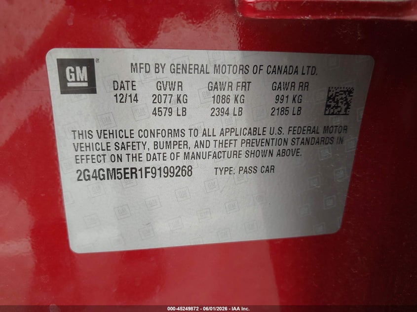 2015 Buick Regal Turbo/E-Assist Premium I VIN: 2G4GM5ER1F9199268 Lot: 45249872