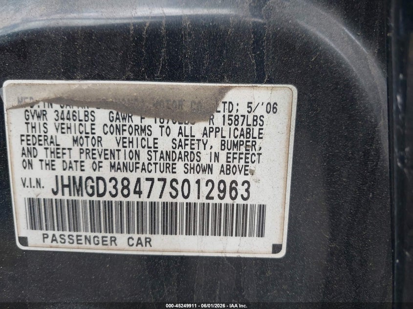2007 Honda Fit VIN: JHMGD38477S012963 Lot: 45249911