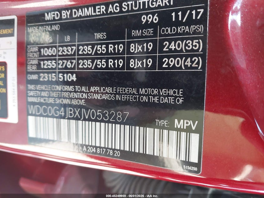 2018 Mercedes-Benz Glc 300 VIN: WDC0G4JBXJV053287 Lot: 45249959