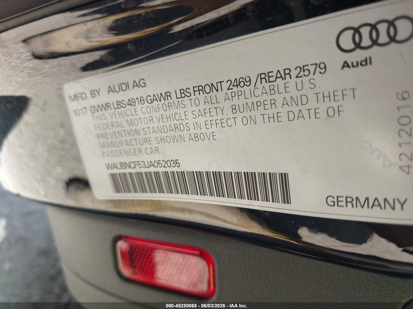 2018 Audi A5 2.0T Premium VIN: WAUBNCF53JA052035 Lot: 45250068