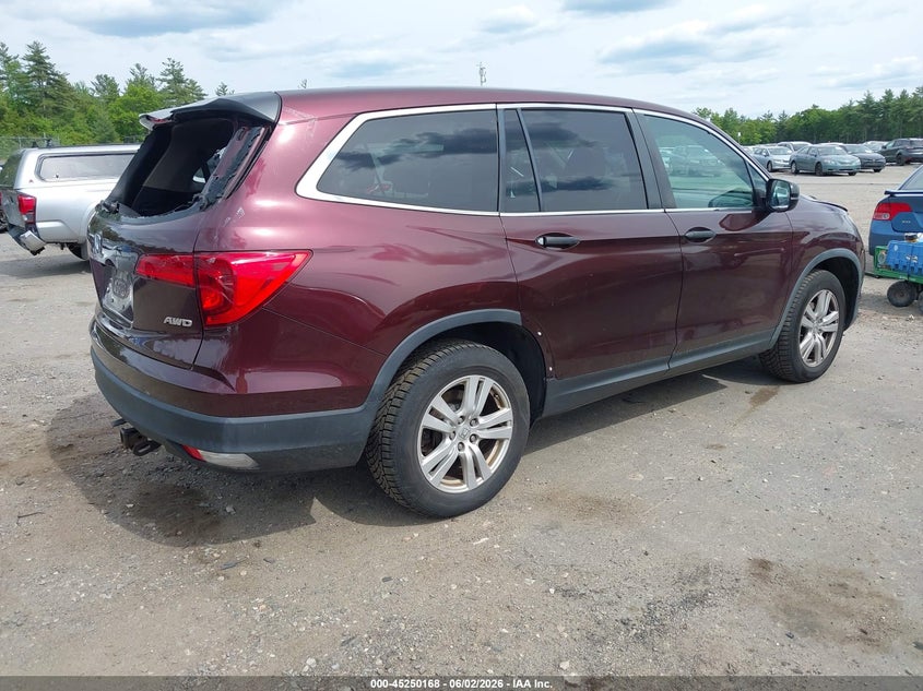 Vin: 5fnyf6h10gb094958, lot: 45747971, honda pilot lx 20164