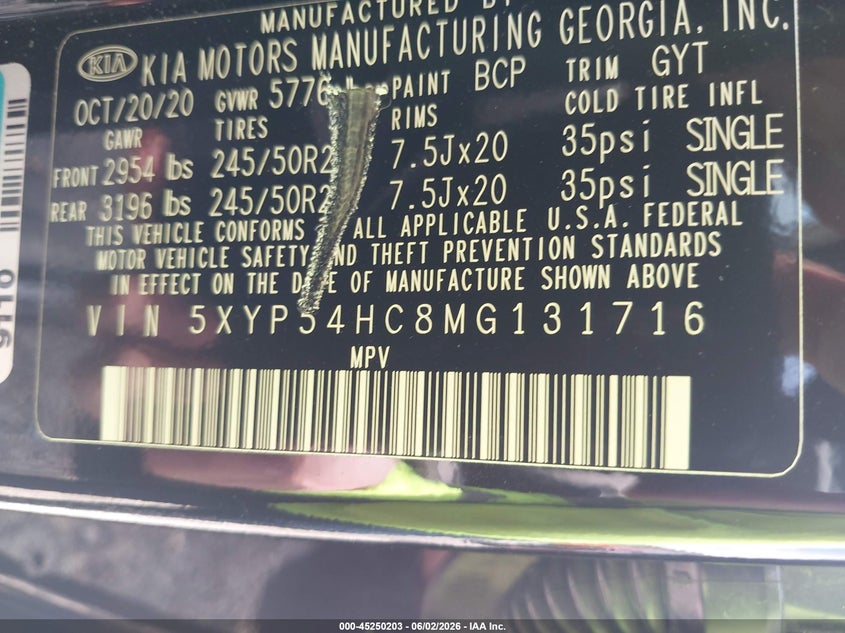 2021 Kia Telluride Sx VIN: 5XYP54HC8MG131716 Lot: 45250203