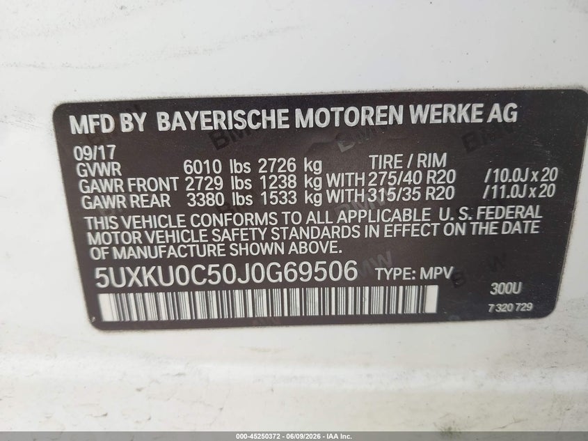 2018 BMW X6 Sdrive35I VIN: 5UXKU0C50J0G69506 Lot: 45250372