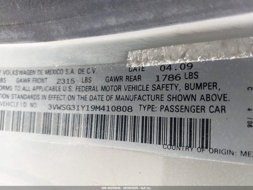 2009 Volkswagen New Beetle 2.5L Blush Edition VIN: 3VWSG31Y19M410808 Lot: 45250546