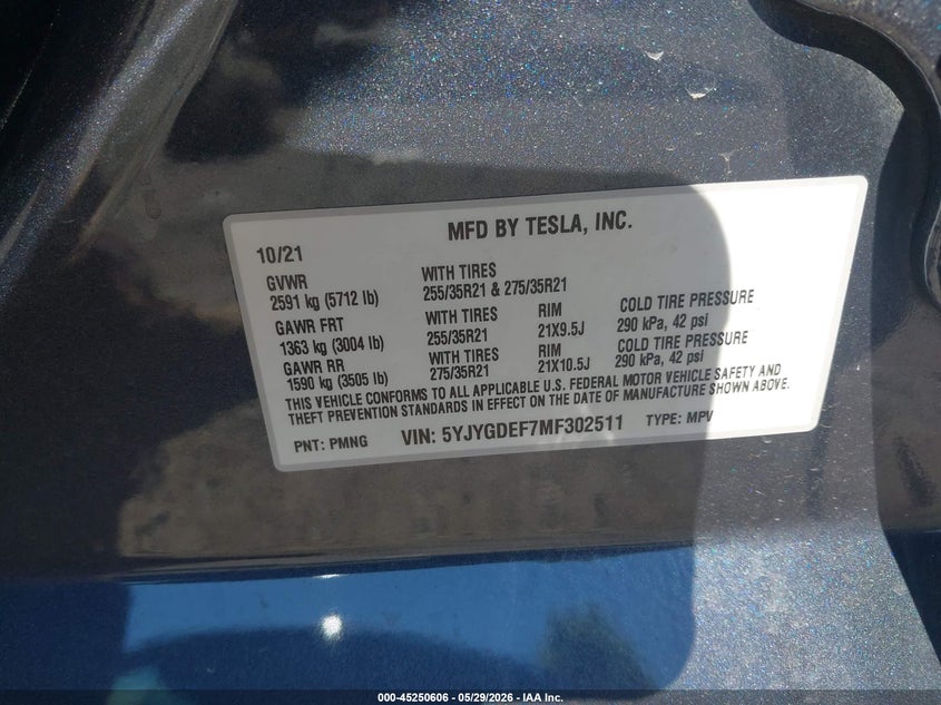 2021 TESLA MODEL Y SPORT UTILITY VEHICLE ELECTRIC