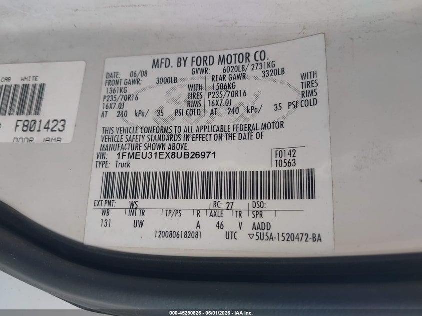 2008 Ford Explorer Sport Trac Xlt VIN: 1FMEU31EX8UB26971 Lot: 45250826