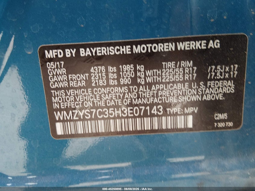 2017 Mini Countryman Cooper VIN: WMZYS7C35H3E07143 Lot: 45250895