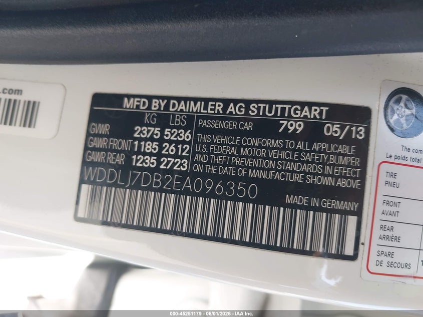 2014 Mercedes-Benz Cls 550 VIN: WDDLJ7DB2EA096350 Lot: 45251179