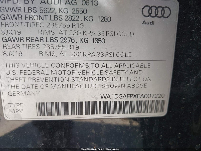 2014 Audi Q5 3.0T Premium Plus VIN: WA1DGAFPXEA007220 Lot: 45251266