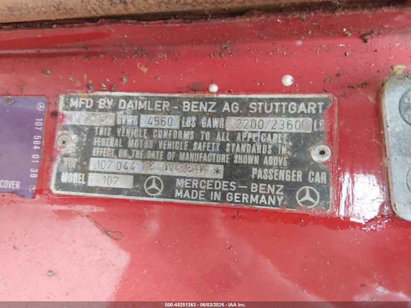 1974 Mercedes-Benz 450Sl VIN: 1070441201724 Lot: 45251363