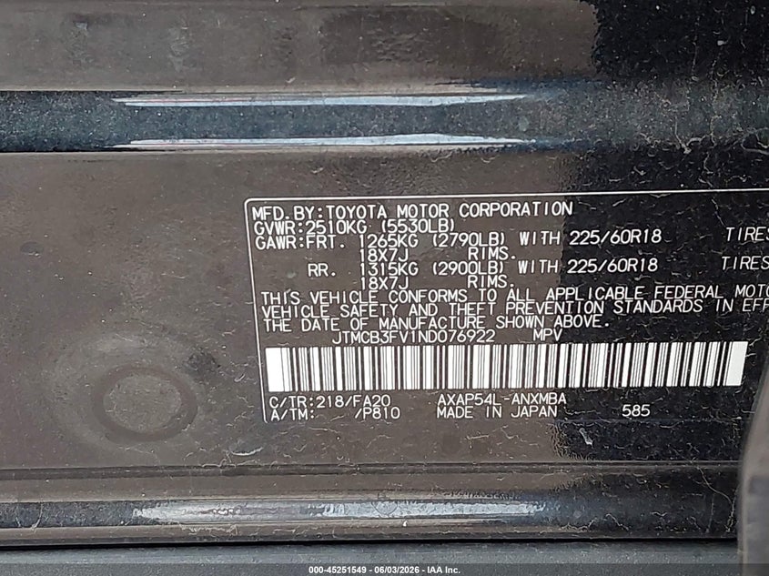 VIN JTMCB3FV1ND076922 2022 TOYOTA RAV4 PRIME SE