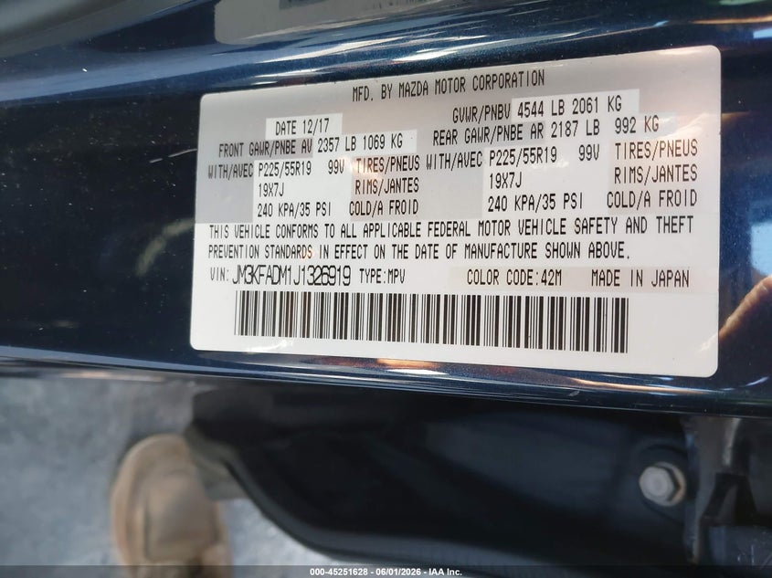 2018 MAZDA CX-5 SPORT UTILITY VEHICLE 2.5L I-4 DI, DOHC, VVT, 187HP
