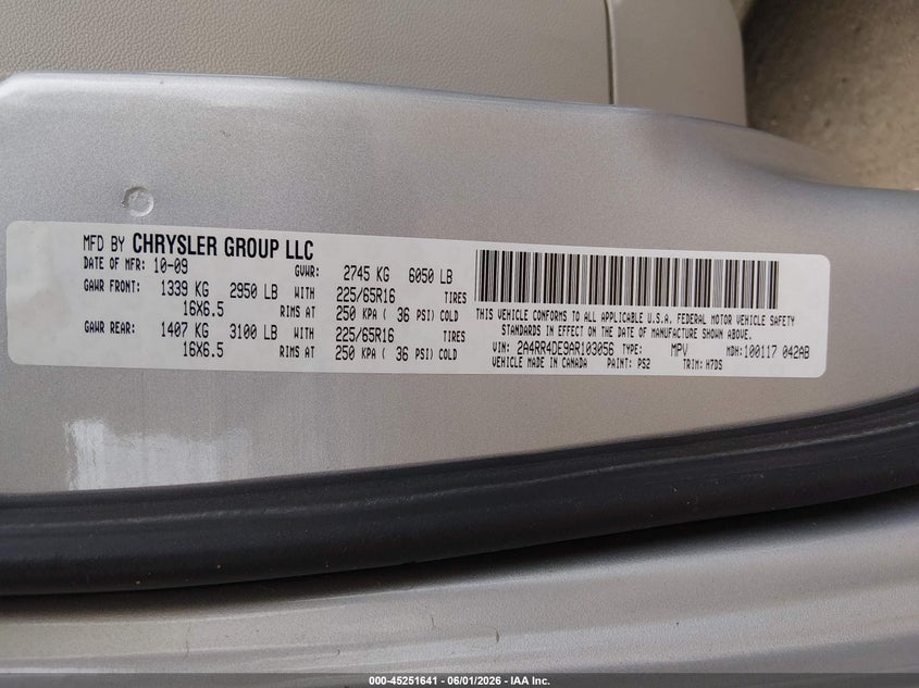 2010 Chrysler Town & Country Lx VIN: 2A4RR4DE9AR103056 Lot: 45251641