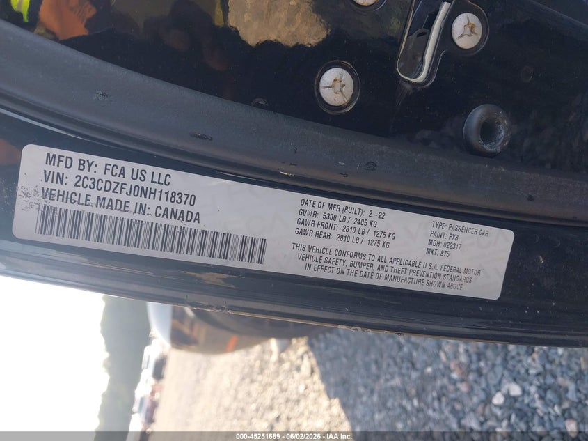 2022 Dodge Challenger(VIN: 2C3CDZFJ0NH118370