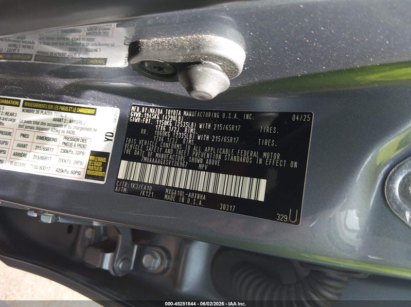 2025 Toyota Corolla Cross L VIN: 7MUAAAAGXSV136967 Lot: 45251844