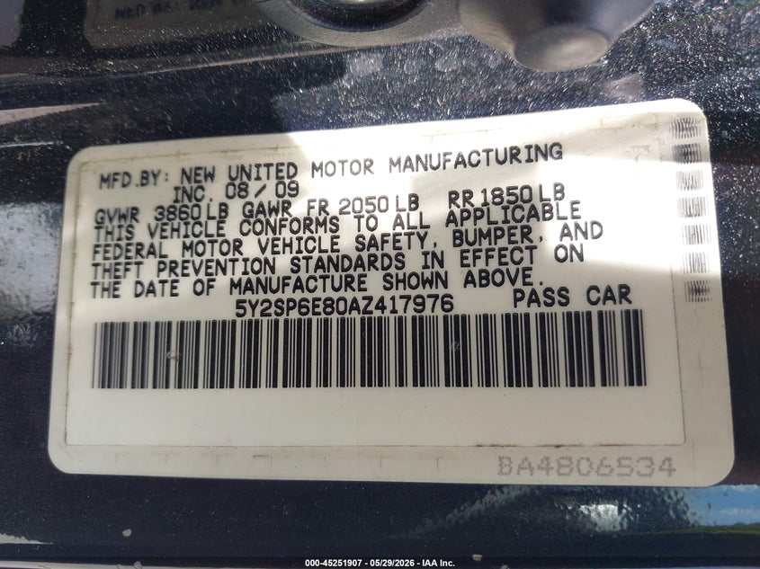2010 Pontiac Vibe VIN: 5Y2SP6E80AZ417976 Lot: 45251907