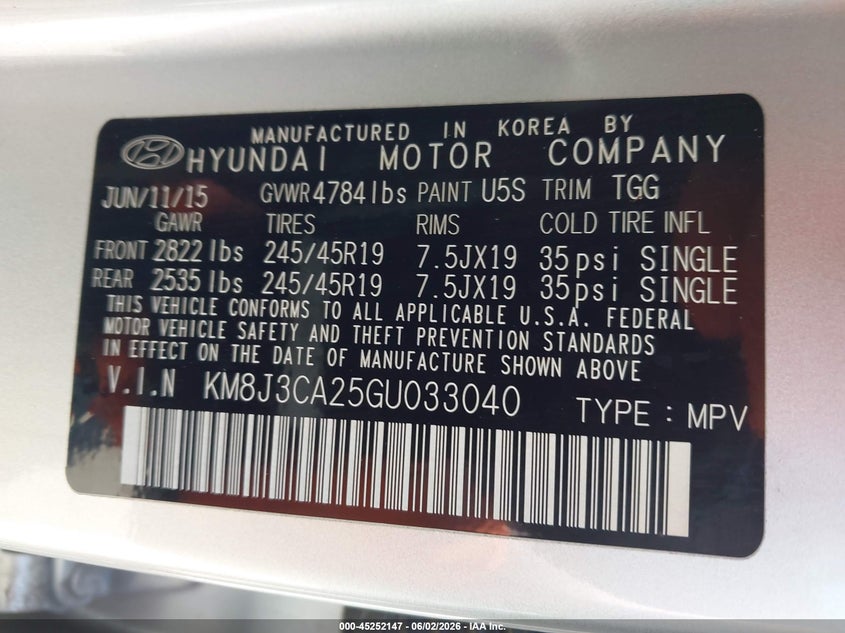 2016 HYUNDAI TUCSON SPORT UTILITY VEHICLE 1.6L I-4 DI, DOHC, VVT, TURBO, 175HP
