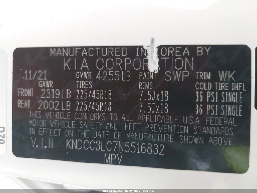 2022 Kia Niro Touring Se VIN: KNDCC3LC7N5516832 Lot: 45252260
