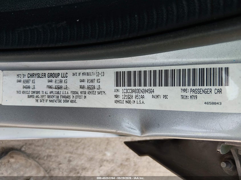 2014 Chrysler 200 Lx VIN: 1C3CCBAB3EN204564 Lot: 45252264
