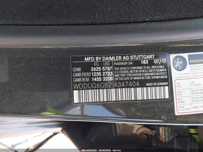 2018 Mercedes-Benz S 450 VIN: WDDUG6GB2JA347404 Lot: 45252392