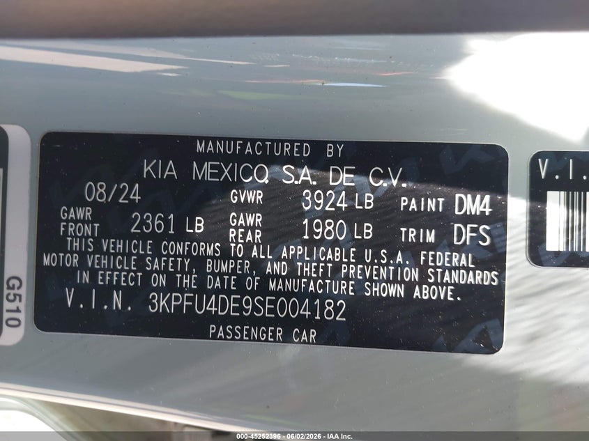 2025 Kia K4 Ex VIN: 3KPFU4DE9SE004182 Lot: 45252396