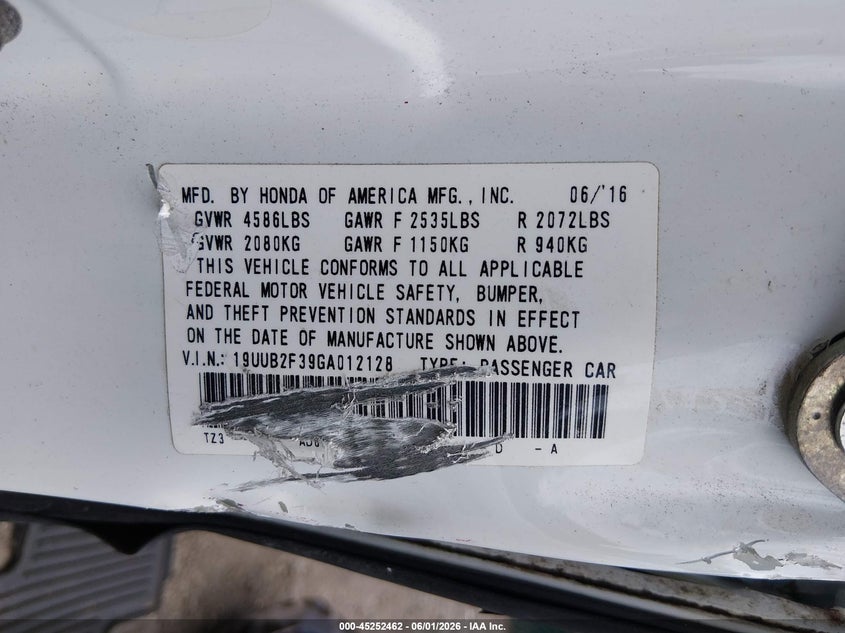 2016 Acura Tlx V6 VIN: 19UUB2F39GA012128 Lot: 45252462