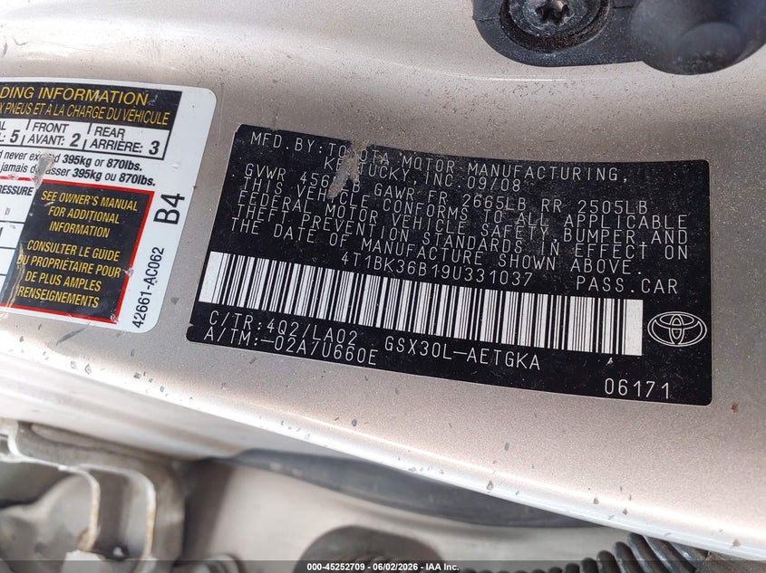 2009 Toyota Avalon Xls VIN: 4T1BK36B19U331037 Lot: 45252709