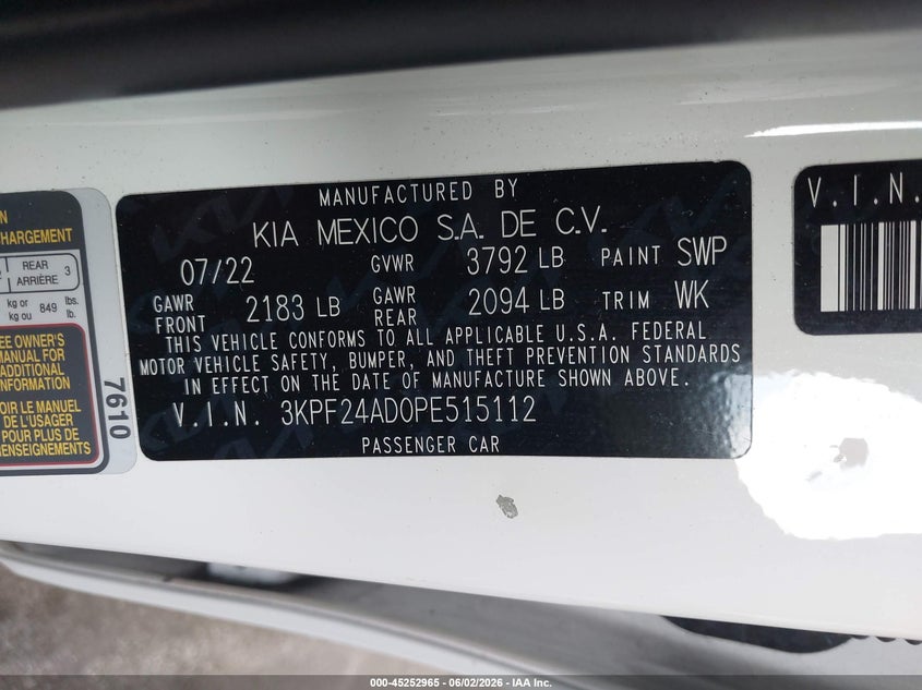 VIN 3KPF24AD0PE515112 2023 KIA FORTE LXS