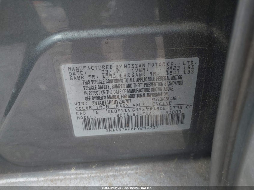 VIN 3N1AB7AP8HY294707 2017 NISSAN SENTRA S