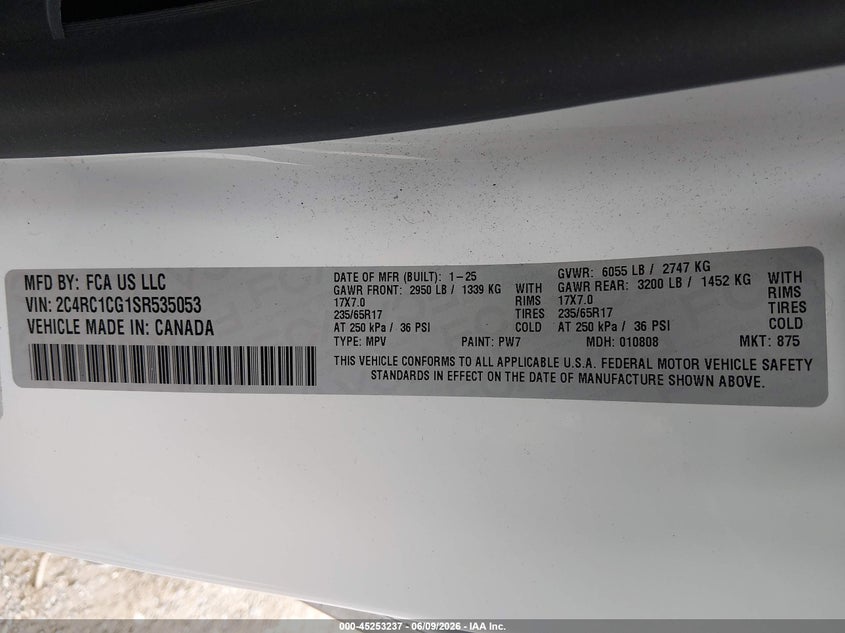 2025 CHRYSLER VOYAGER 3.6L V-6 DOHC, VVT, (VIN: 2C4RC1CG1SR535053