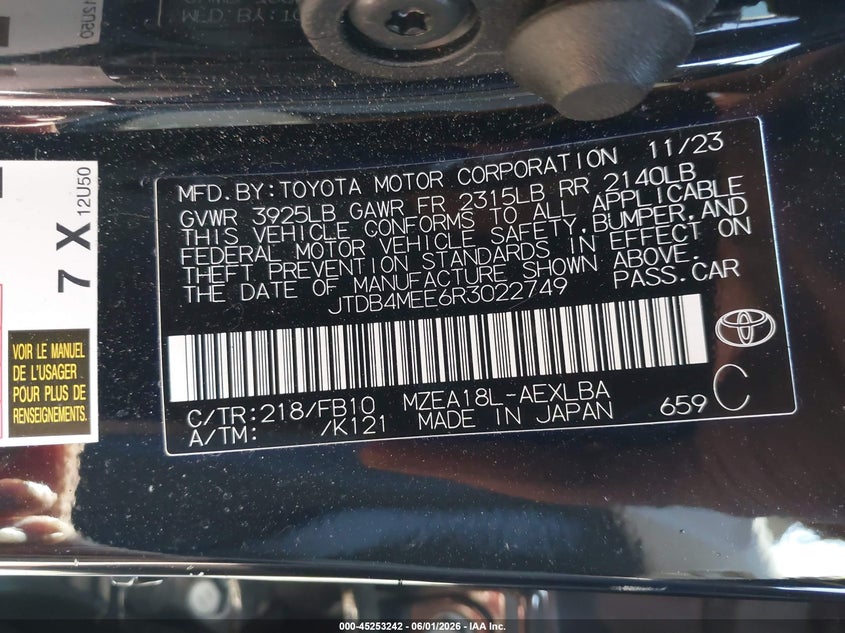 2024 Toyota Corolla(VIN: JTDB4MEE6R3022749