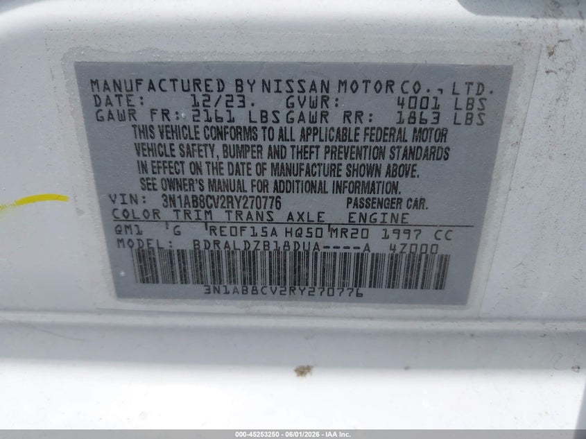 VIN 3N1AB8CV2RY270776 2024 NISSAN SENTRA SV XTRONIC CVT
