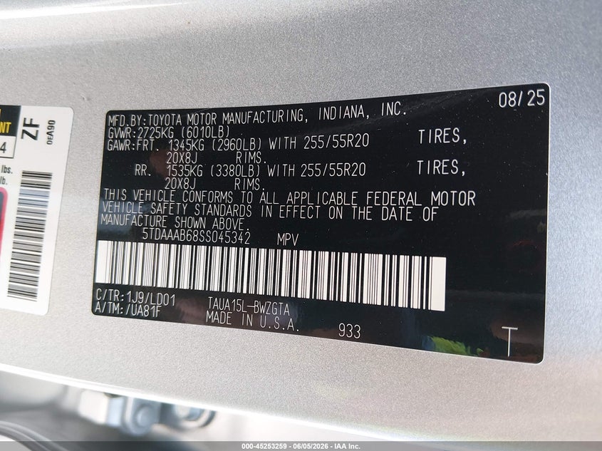 2025 Lexus Tx 350 Luxury VIN: 5TDAAAB65SS044990 Lot: 45253259