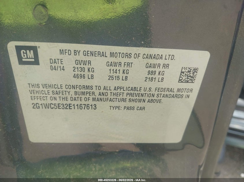 2014 Chevrolet Impala Limited Ltz VIN: 2G1WC5E32E1167613 Lot: 45253326