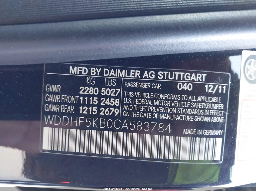 2012 MERCEDES-BENZ E-KLASSE SEDAN 3.5L V-6 DI, DOHC, VVT, 302HP
