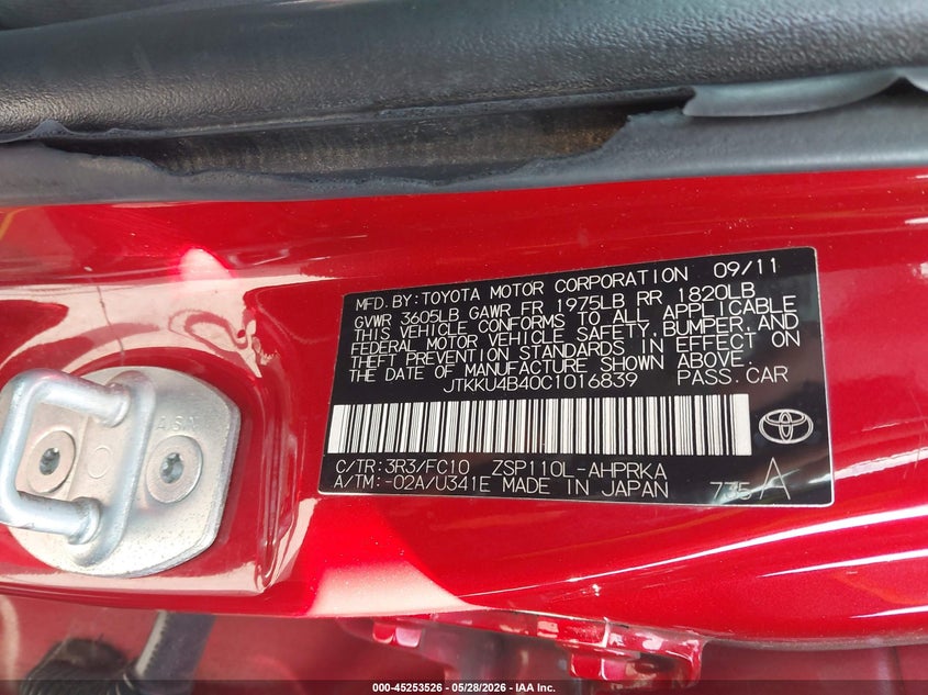 2012 Scion Xd VIN: JTKKU4B40C1016839 Lot: 45253526