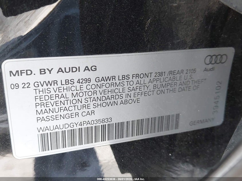 2023 Audi A3 Premium 40 Tfsi Front-Wheel Drive S Tronic VIN: WAUAUDGY4PA035833 Lot: 45253636