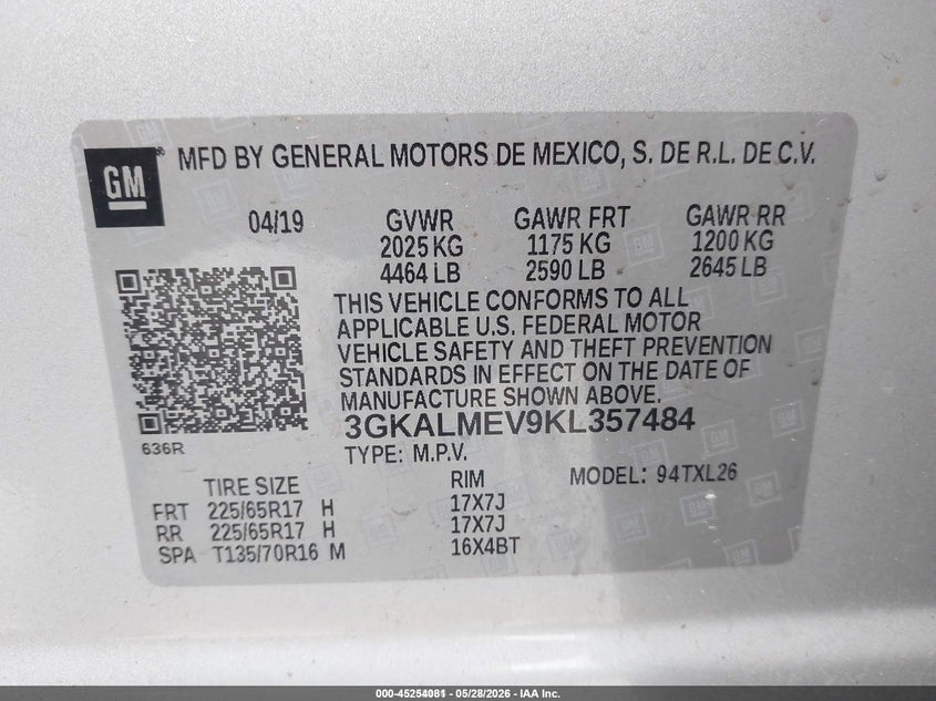 2019 GMC TERRAIN SPORT UTILITY VEHICLE 1.5L I-4 DI, DOHC, VVT, TURBO, 170HP