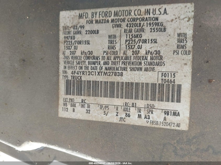 1999 MAZDA B2500 SE/SX/TL TRUCK 2.5L I-4 119HP